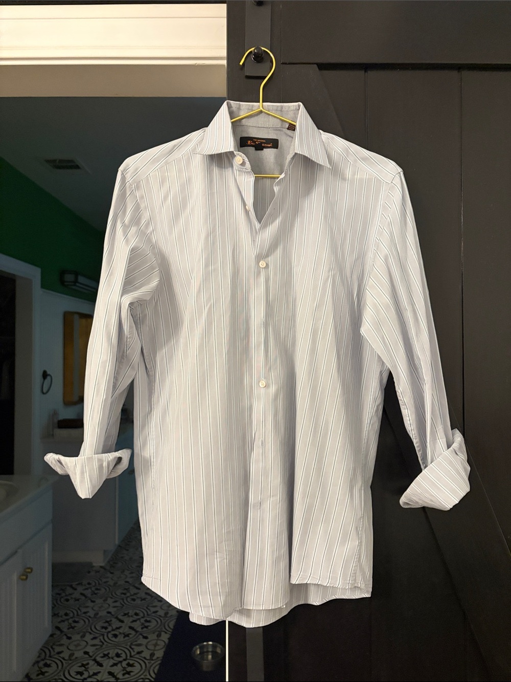 Ben Sherman White Dress Shirt with Light Blue Pinstripes